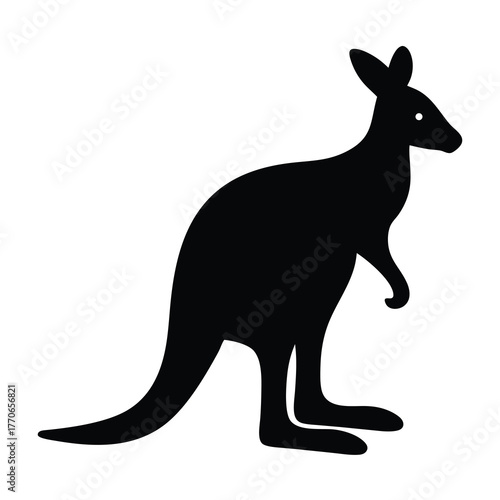 Simple Silhouette of a Black Kangaroo on White Background in Profile View