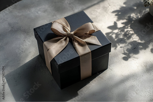 Wallpaper Mural Elegant black gift box with a silky ribbon, perfect for special occasions and celebrations. Torontodigital.ca