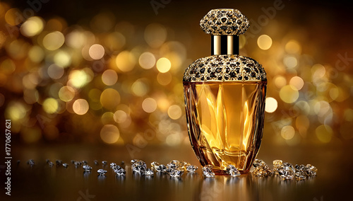 Wallpaper Mural Elegant perfume bottle with shimmering diamonds, perfect for beauty and luxury themes in photography. Torontodigital.ca
