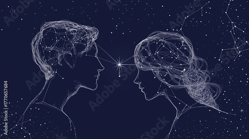 Soulful connection revealed through cosmic lines and starry night sky