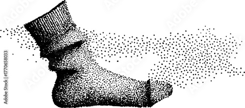 Vintage wool sock design with detailed knit pattern in halftone style