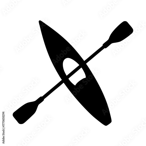 Black and white silhouette of a kayak and paddle for water sports