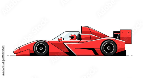 Flat Design Red Racing Car Line Art Illustration Transportation
