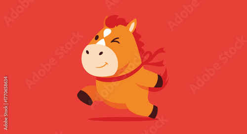 Flat Cute Style Running Horse Animal Year Symbol Illustration