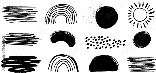 Minimalist abstract black and white doodle collection for creative design projects