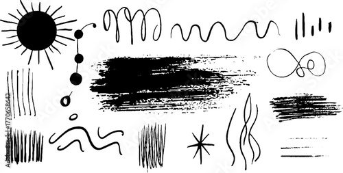 Minimalist abstract black and white doodles for creative designs and projects