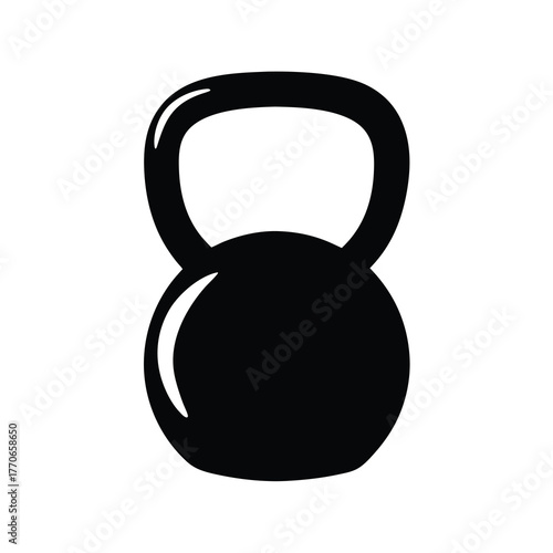 Stylized black silhouette of a kettlebell for fitness training on white background