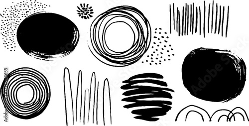 Minimalist black and white abstract doodles collection for creative design