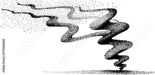 Abstract spiral smoke in black and white with dotwork effect for artistic design