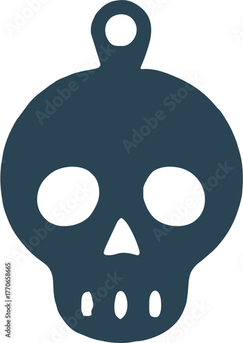 Isolated vector icon of a stylized skull pendant or charm. A simple, dark silhouette graphic for Halloween, pirate, or gothic themes