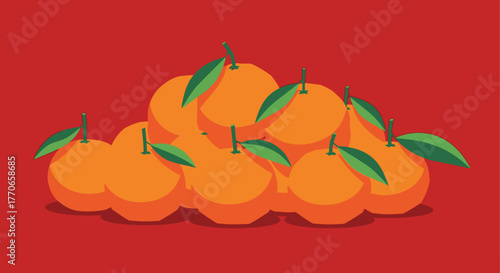 Flat Illustration Pile of Mandarin Orange with Leaf Still Life