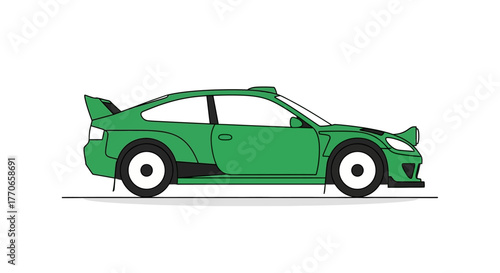 Flat Design Green Rally Car Illustration Side View Transportation