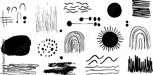 Minimalist black and white abstract doodles collection for creative design projects