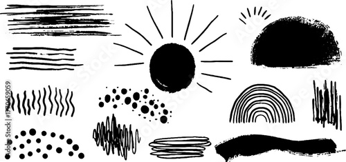 Minimalist black and white abstract doodles collection for creative designs and backgrounds