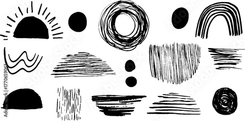 Minimalist black and white doodles set for modern design projects