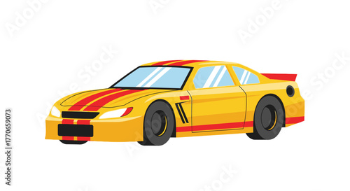 Flat Design Race Car Illustration with Yellow and Red Color Scheme