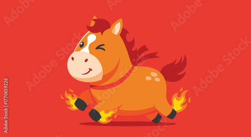 Cute Cartoon Style Fiery Horse Character Illustration for Children