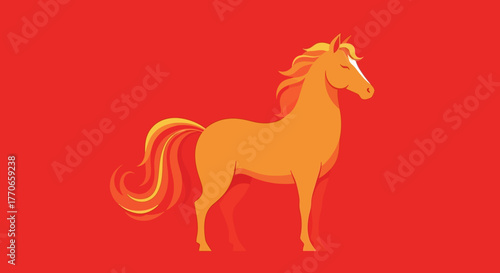 Simple Gradient Style Golden Horse on Red Background Illustration