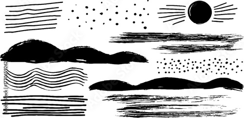 Minimalist black and white abstract doodles for creative design projects