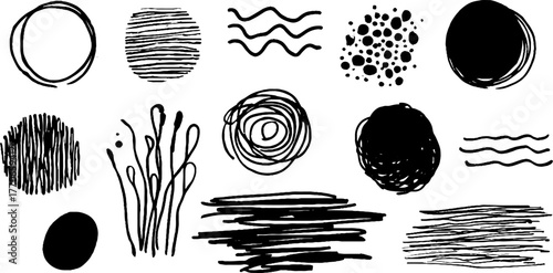Minimalist abstract black and white doodles collection for creative design projects