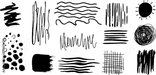 Minimalist abstract black and white doodle collection for artistic design
