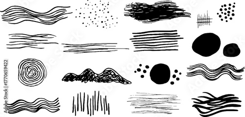 Minimalist abstract black and white doodle collection for artistic design and decor