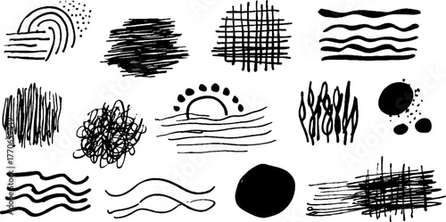 Minimalist black and white doodles collection for creative design projects