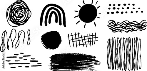 Minimalist black and white abstract doodle set for modern design and art projects