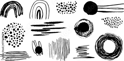 Minimalist abstract black and white doodles for creative design projects