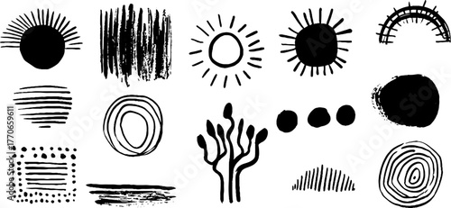 Minimalist black and white abstract doodles for art deco design