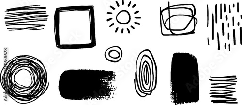 Minimalist abstract black and white doodles for art deco design