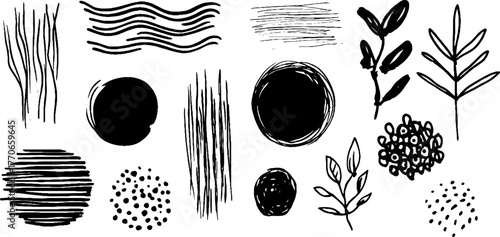Minimalist abstract black and white doodles for creative design projects