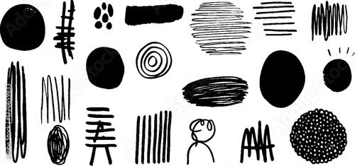 Minimalist abstract black and white doodles collection for creative design