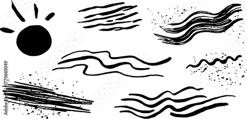 Minimalist black and white abstract doodles with bodily motifs for creative design