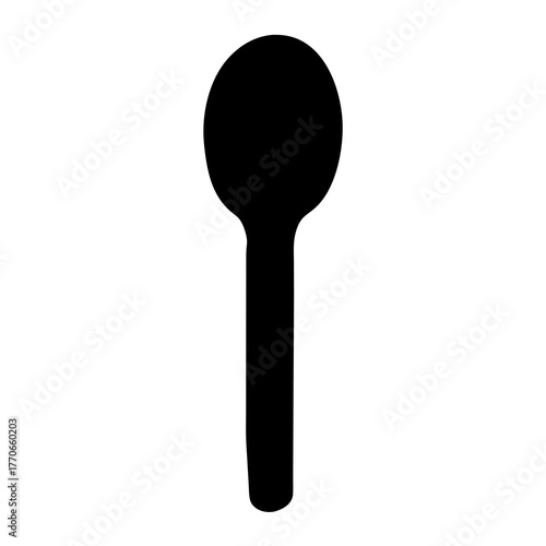 Isolated silhouette of a classic round spoon on a white background