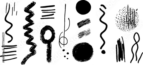 Minimalist black and white abstract doodles set for creative design