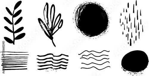 Minimalist abstract black and white doodle set for creative border design