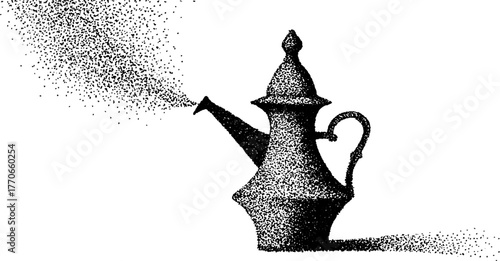 Black and white grainy illustration of an ancient amphora with stipple effect for artistic decor