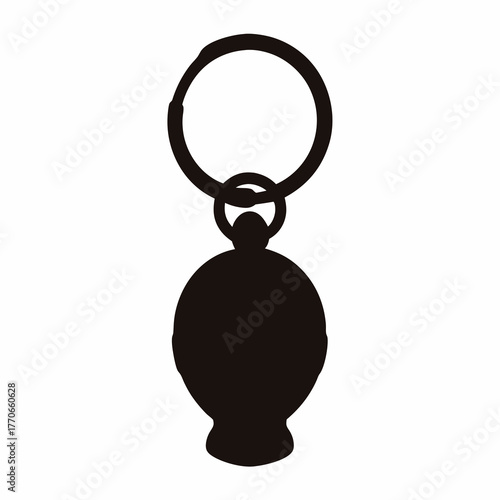 Silhouette of a round keyring trinket hanging from a metal loop