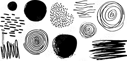 Minimalist abstract black and white doodles collection for artistic design
