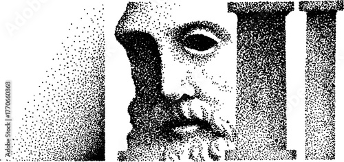 Ancient bust in halftone style with columns for artistic design