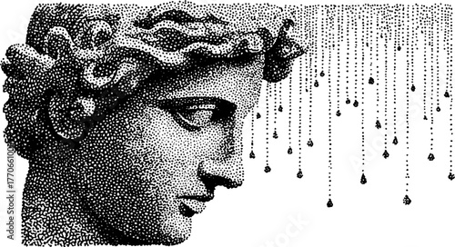 Ancient bust in halftone style with light accents for artistic design
