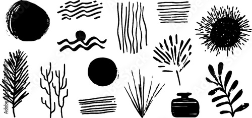 Minimalist abstract black and white doodles for creative design projects
