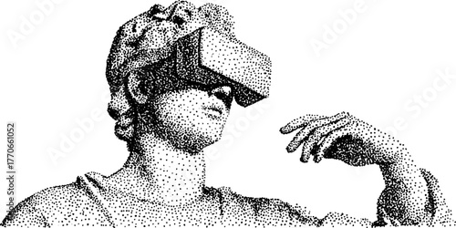 Virtual reality meets antiquity: black and white dotwork of ancient bust