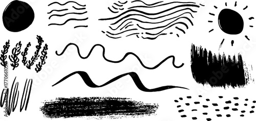 Minimalist abstract black and white doodles for creative design and decoration