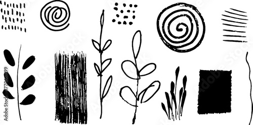 Minimalist abstract black and white doodles for creative design and decoration