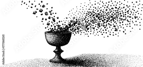Overflowing ancient chalice illustration with textural effects for design