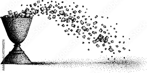 Overflowing ancient chalice with cubes for vintage design art