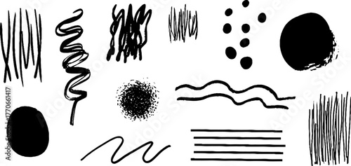 Minimalist abstract black and white doodles set for creative design