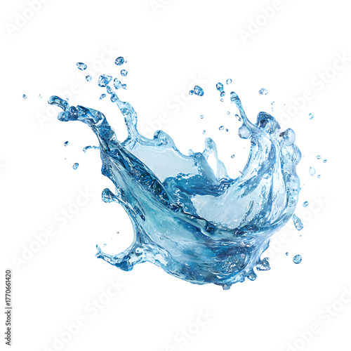 Dynamic blue water splash isolated on transparent background